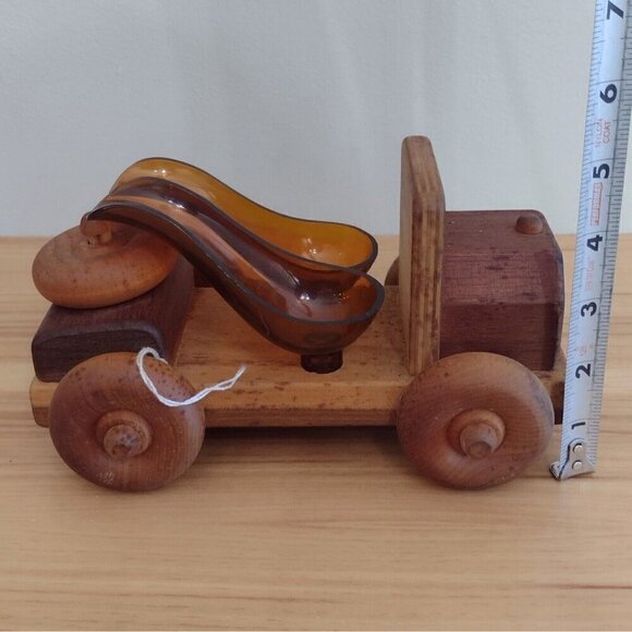 Vintage mid Century S&T Wood Crafts Wooden Car 2 Glass P*pe Rest Holder Rack - Picture 10 of 10